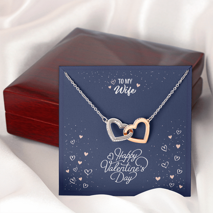 Two-Tone Interlocking Hearts CZ Crystal Necklace in Rose & White Gold - Elegant Jewelry for Her