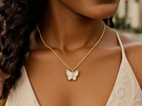 14k Yellow Gold High Polish Butterfly Pearl Paste Necklace