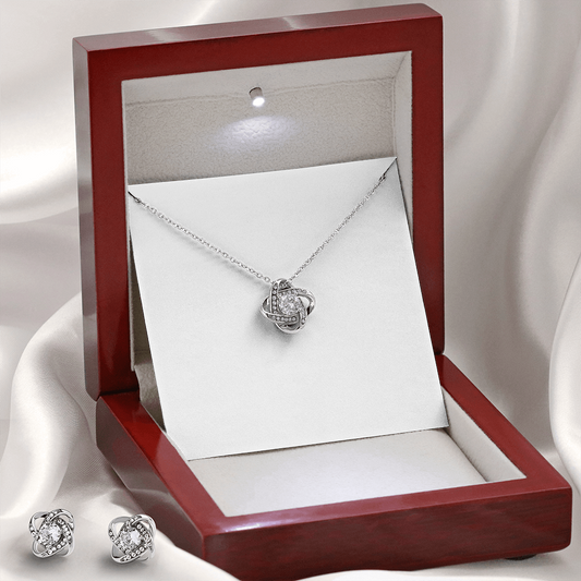 PF | White Gold Love Knot Necklace & Earring Set | PT-3746