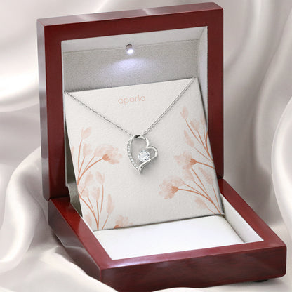 Forever Love Necklace: Sparkling Heart Pendant in 14K White Gold Finish