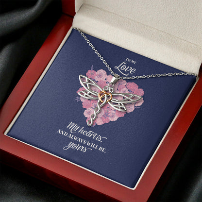 My Heart Belong To You - Dragonfly Rose Gold Heart Necklace