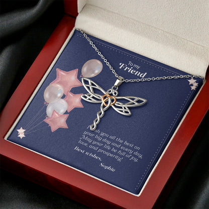 Friendship Bond - Dragonfly Rose Gold Heart Necklace