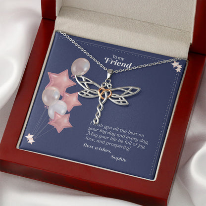 Friendship Bond - Dragonfly Rose Gold Heart Necklace