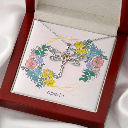 Floral Dragonfly Necklace Rose Gold Heart