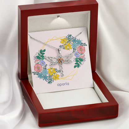 Floral Dragonfly Necklace Rose Gold Heart