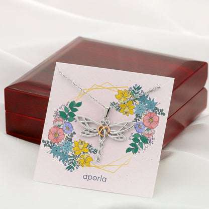Floral Dragonfly Necklace Rose Gold Heart