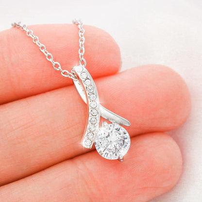 Valentine Wife Alluring Beauty Necklace Sparkling Ribbon Shaped 14K White Gold Finish