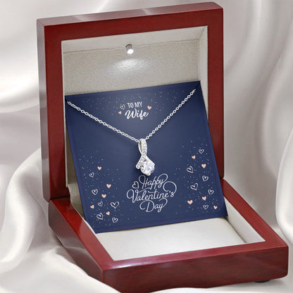 Valentine Wife Alluring Beauty Necklace Sparkling Ribbon Shaped 14K White Gold Finish