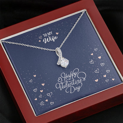 Valentine Wife Alluring Beauty Necklace Sparkling Ribbon Shaped 14K White Gold Finish